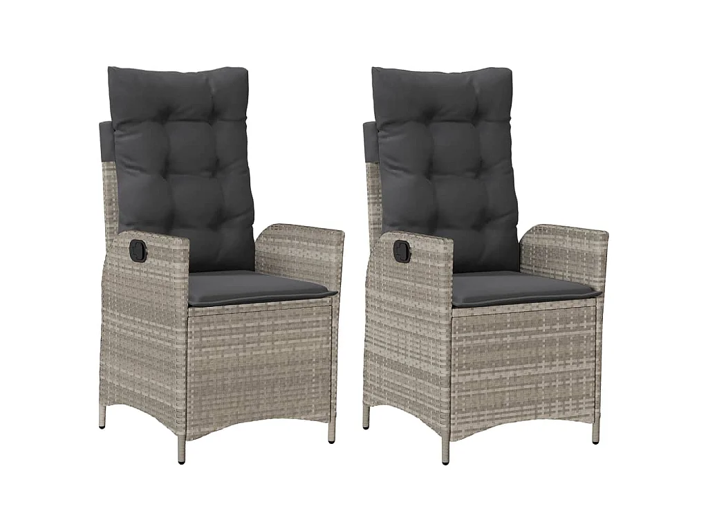 Tuinstoelen 2 st verstelbaar met kussens poly rattan lichtgrijs