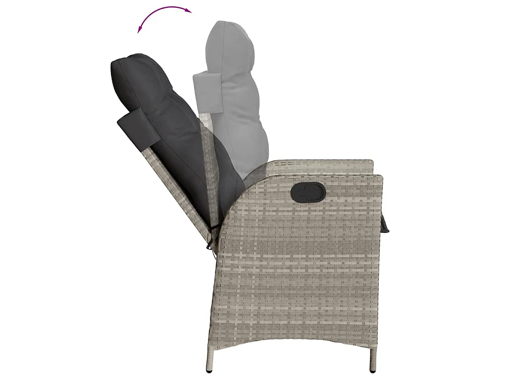 Tuinstoelen 2 st verstelbaar met kussens poly rattan lichtgrijs