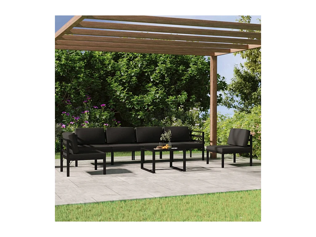 Salon de jardin 7 pcs avec coussins Aluminium Anthracite