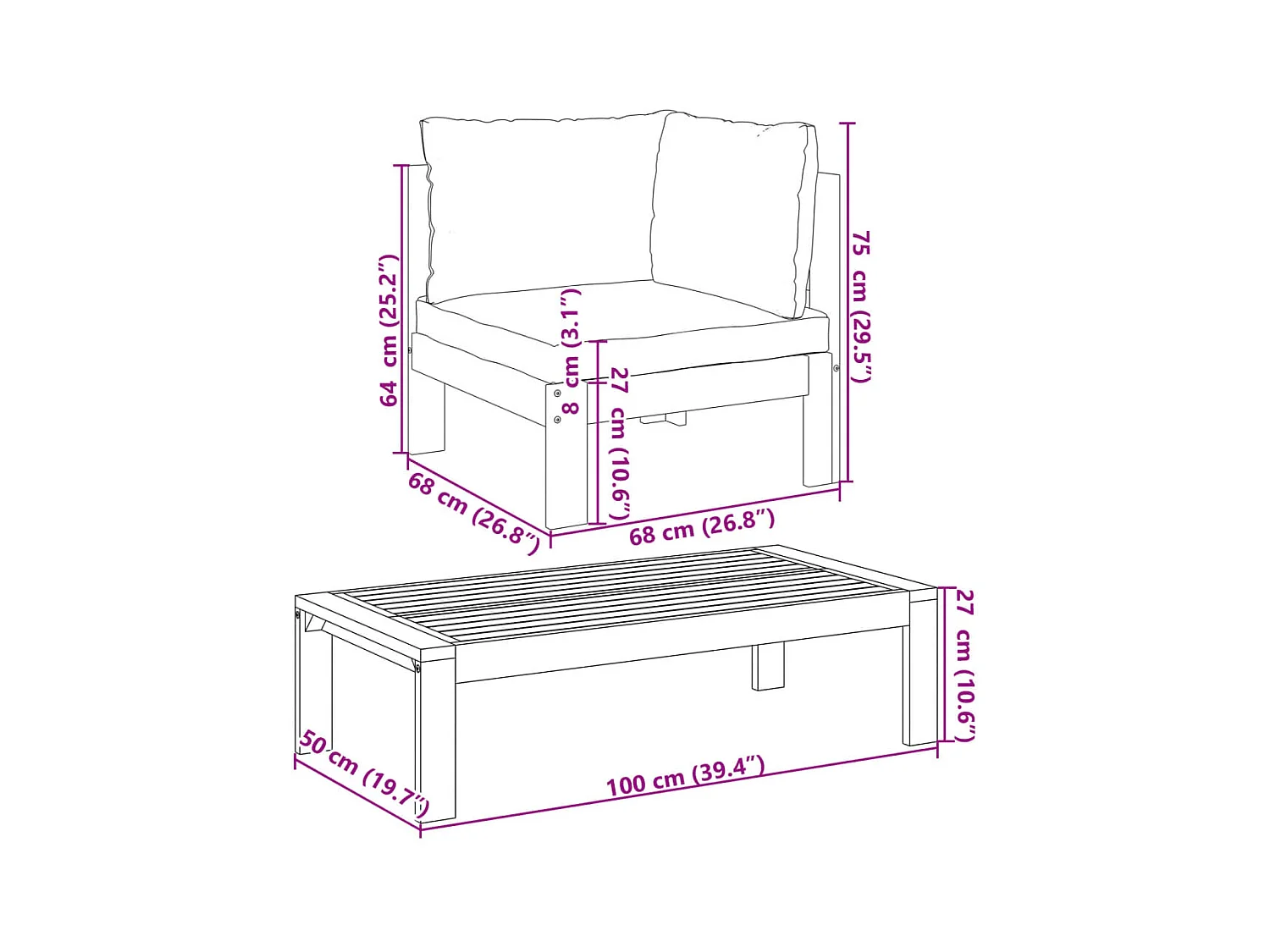 Set Divani da Giardino 4pz con Cuscini Legno Massello di Acacia