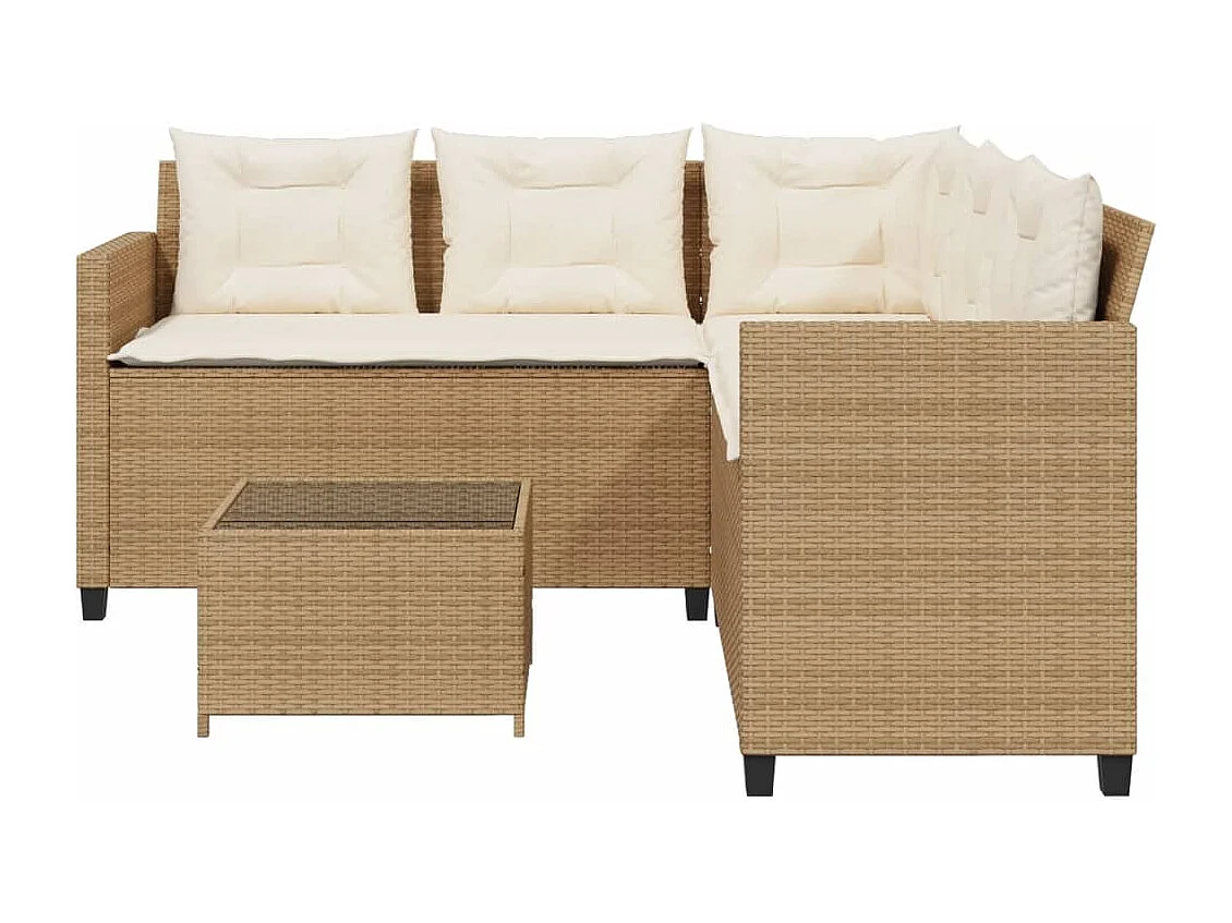 Canapé de jardin avec table et coussins en forme de L beige