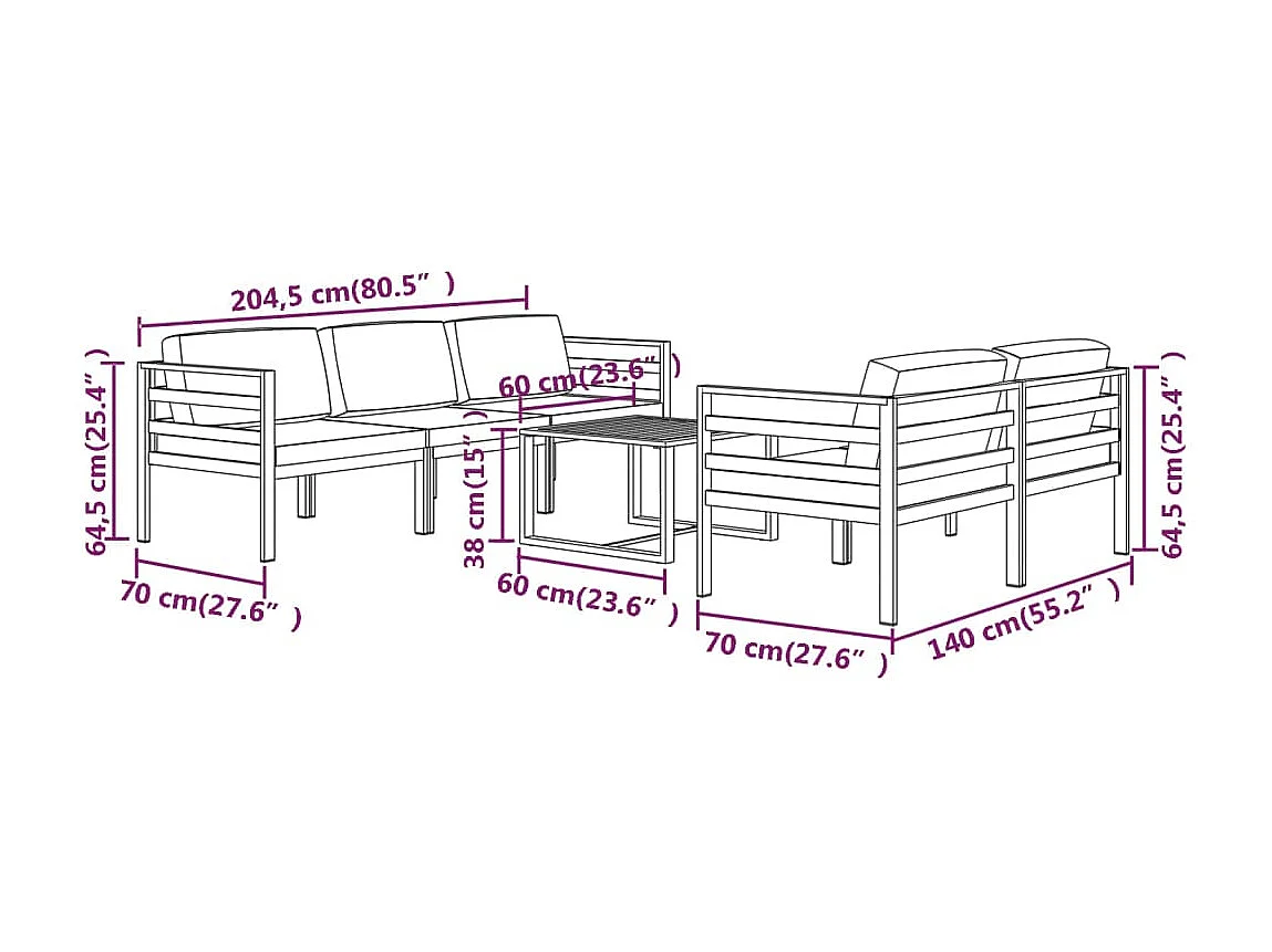 Salon de jardin 6 pcs avec coussins Aluminium Anthracite