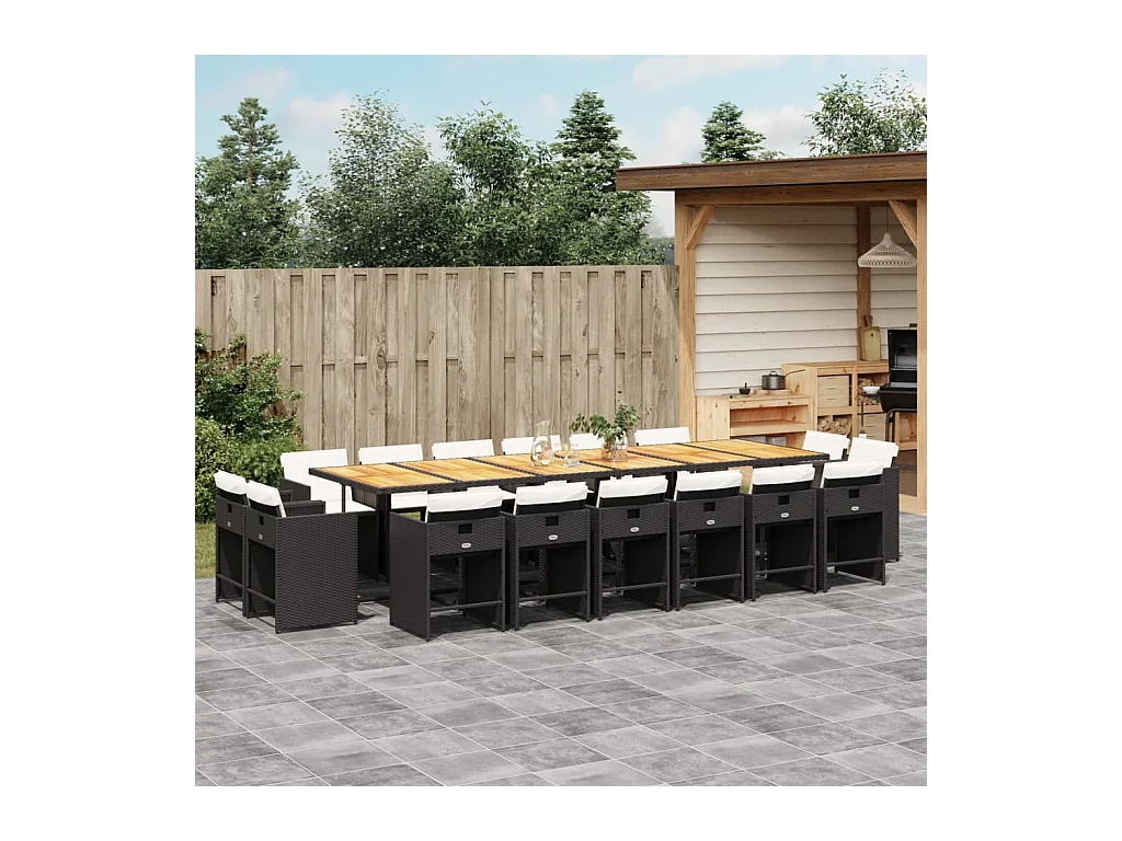 17-tlg. Garten-Essgruppe mit Kissen Schwarz Poly Rattan