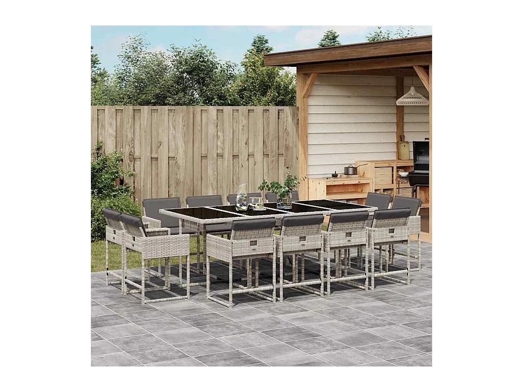 Ensemble à manger de jardin et coussins 13 pcs gris clair rotin