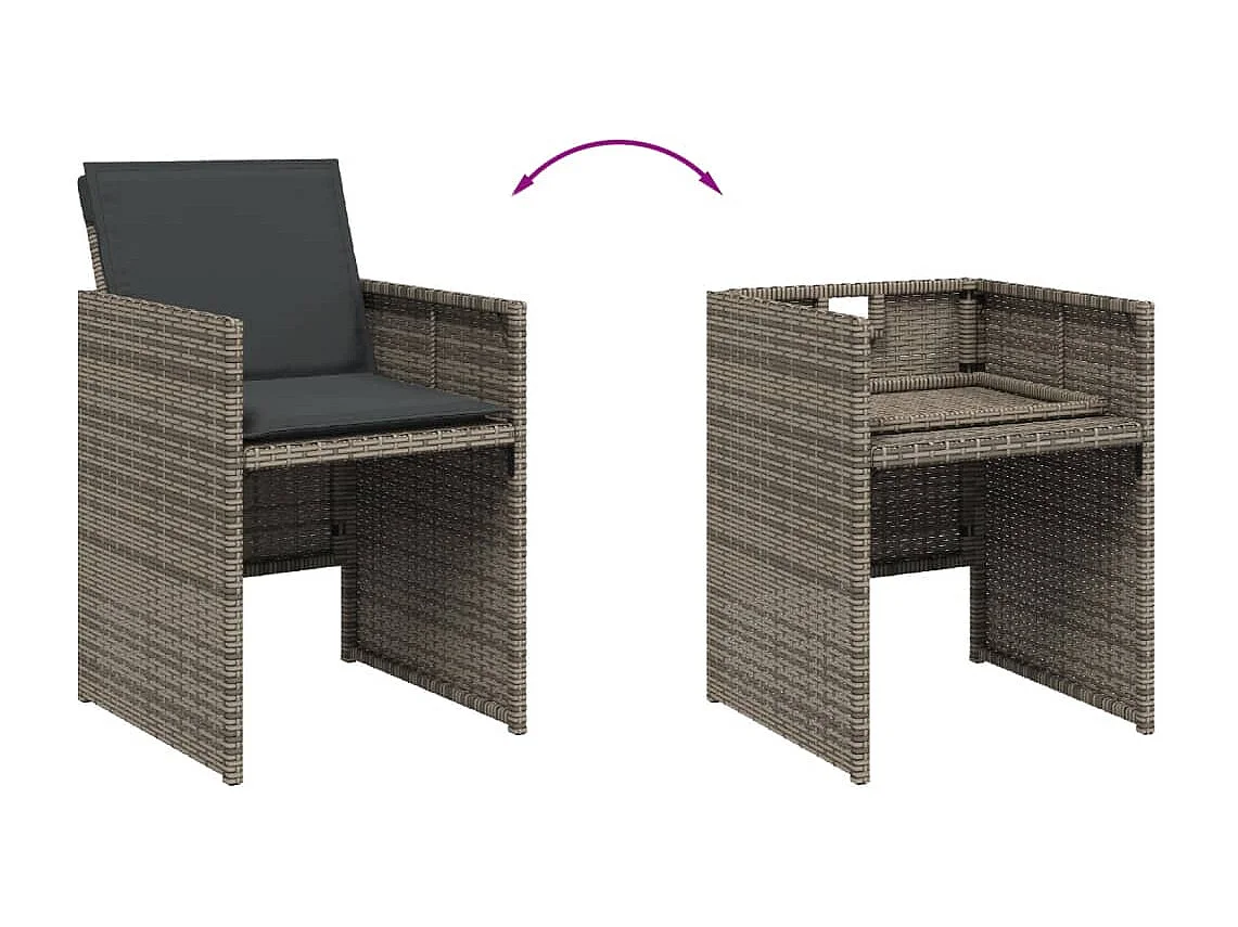 9-tlg. Garten-Essgruppe mit Kissen Grau Poly Rattan