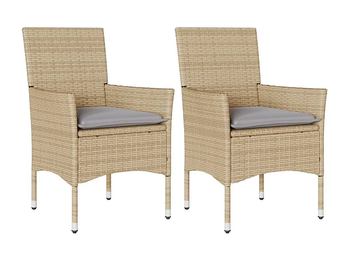 Cadeiras de jardim com almofadões 2 pcs vime PE bege
