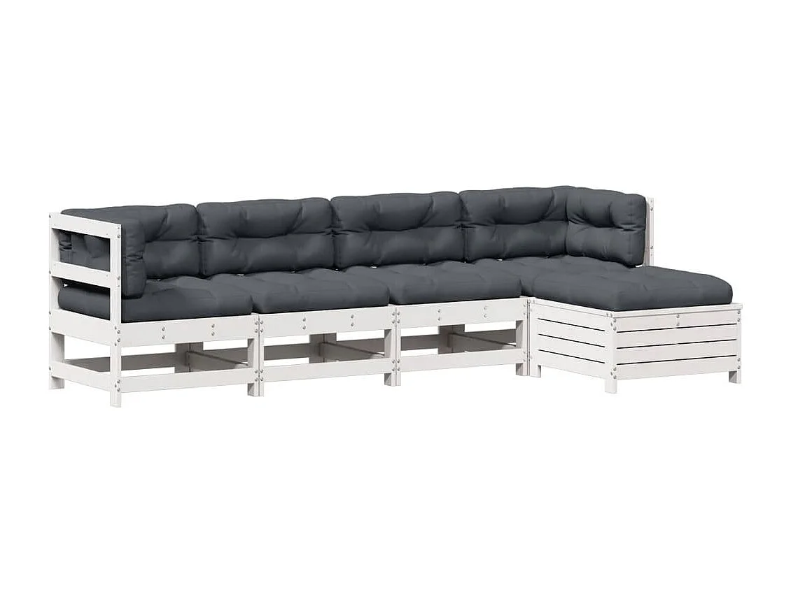 5-tlg. Garten-Lounge-Set mit Kissen Weiß Massivholz Kiefer