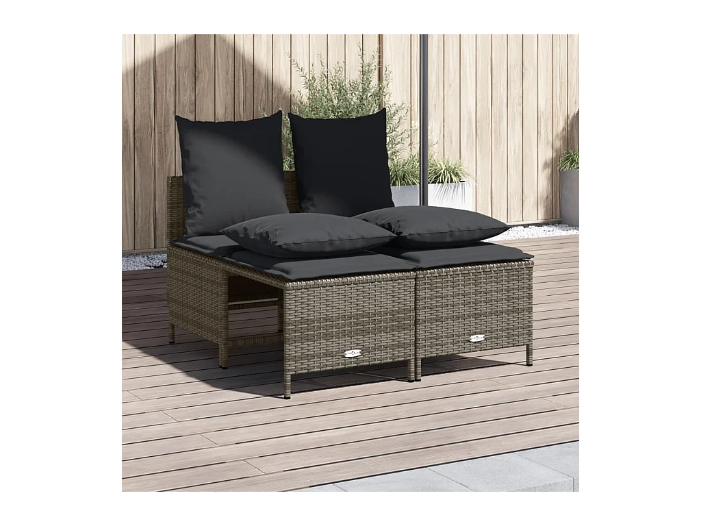Salon de jardin 4 pcs avec coussins gris résine tressée