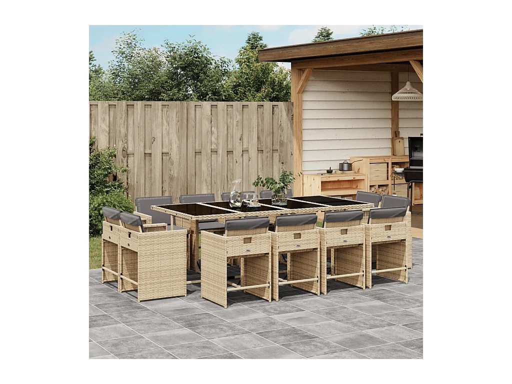 Set Pranzo da Giardino 13 pz con Cuscini Beige Misto Polyrattan