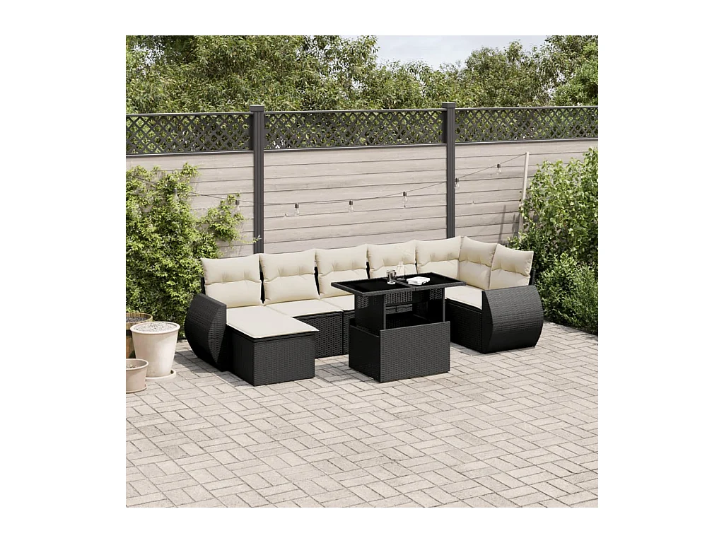 8-tlg. Garten-Sofagarnitur mit Kissen Schwarz Poly Rattan