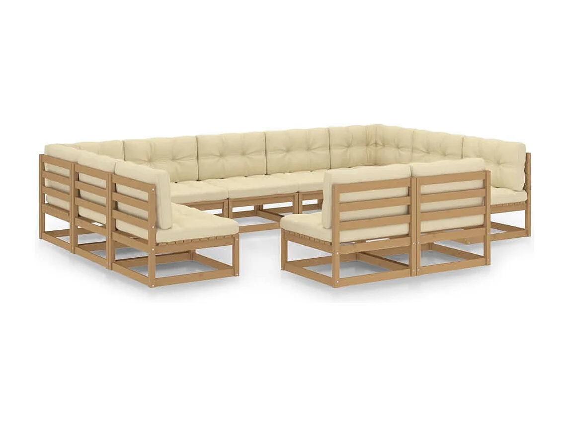 11-tlg. Garten-Lounge-Set mit Kissen Honigbraun Massivholz