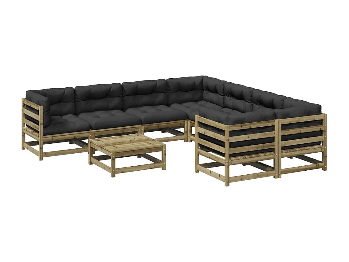 Salon de jardin 9 pcs avec coussins bois de pin imprégné