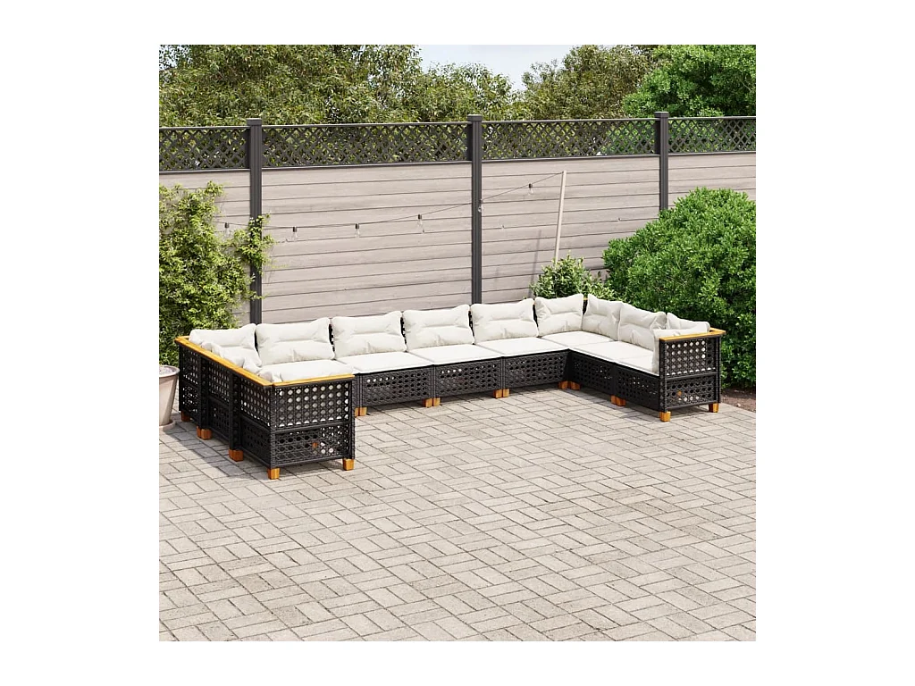 10-delige Loungeset met kussens poly rattan zwart