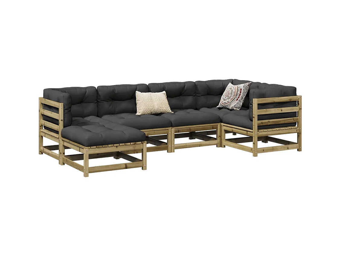Salon de jardin 6 pcs avec coussins bois de pin imprégné