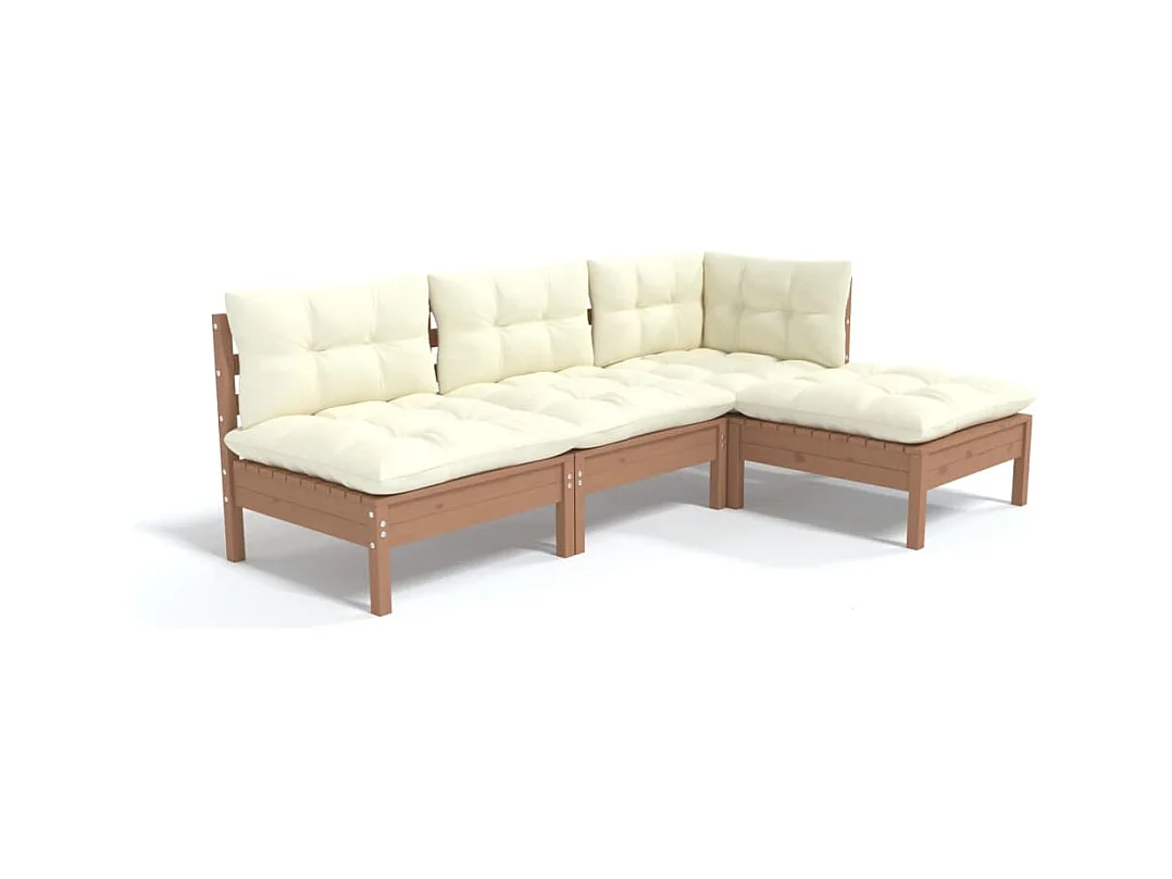 Set Salotto Giardino 4pz con Cuscini Marrone Ambra Legno Pino