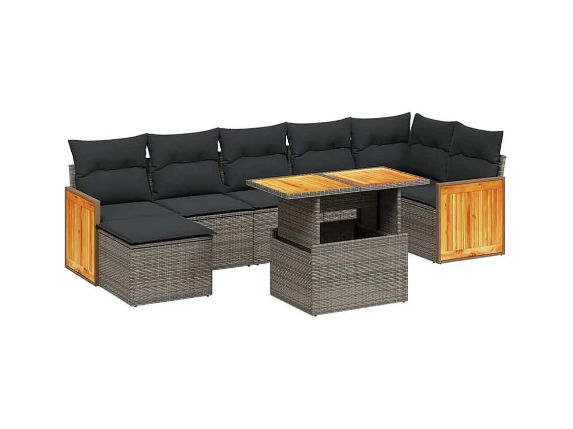 Set Divano da Giardino 8 pz con Cuscini Grigio in Polyrattan