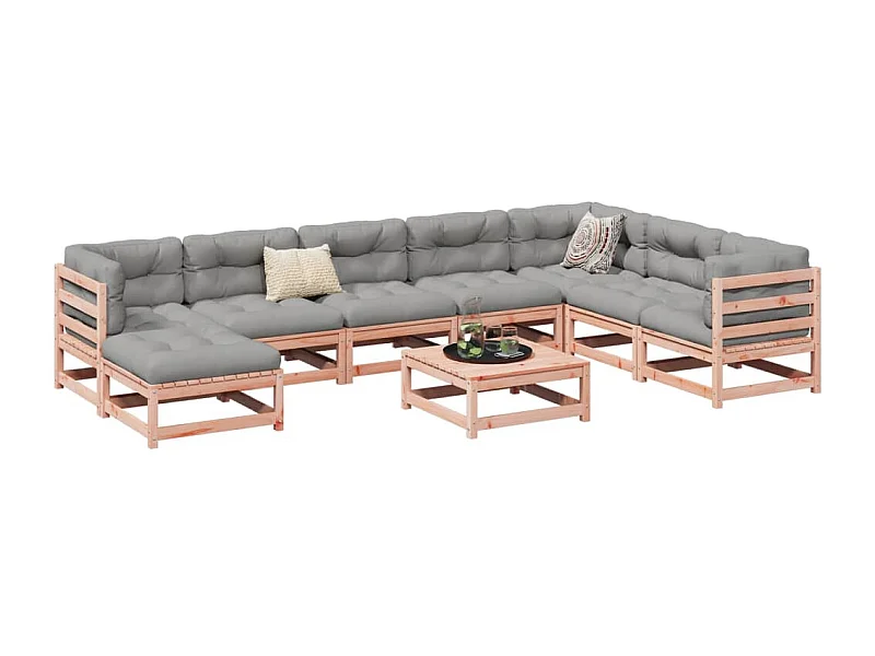 Set Divani Giardino 9 pz Cuscini Legno Massello Abete Douglas