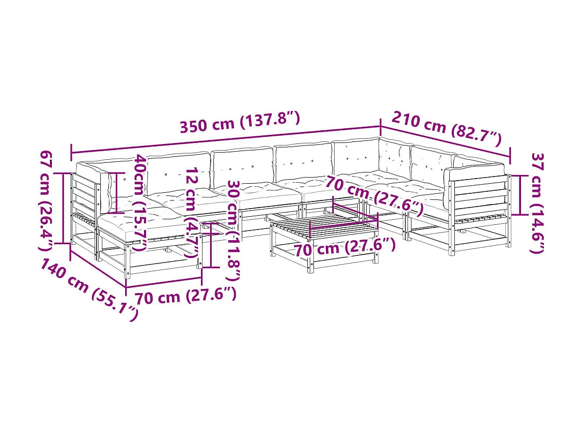 Set Divani Giardino 9 pz Cuscini Legno Massello Abete Douglas