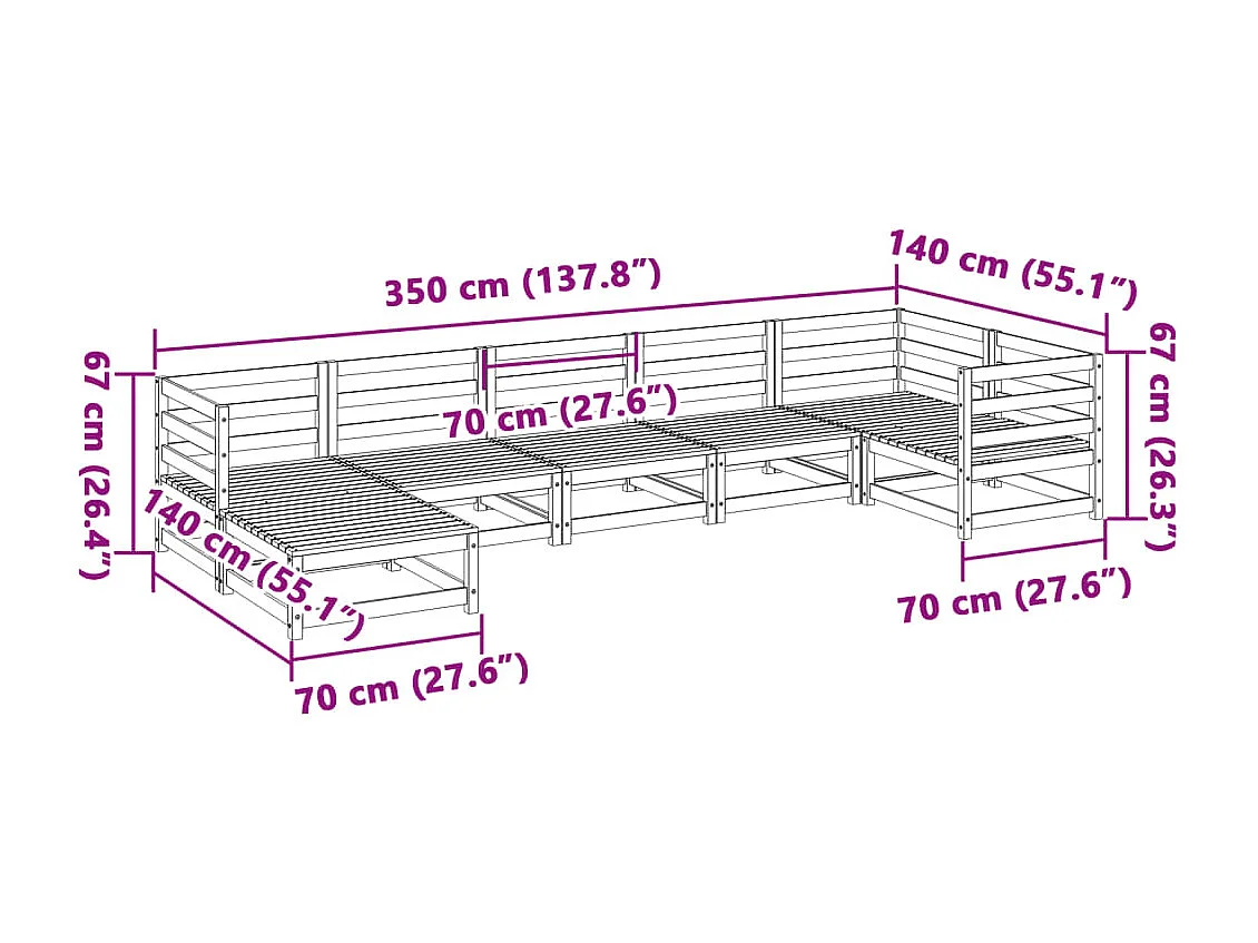 Set Divani da Giardino 7 pz in Legno Massello di Pino