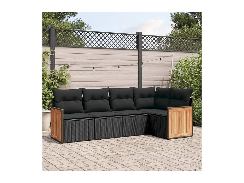 Set Divani da Giardino 5 pz con Cuscini in Polyrattan Nero