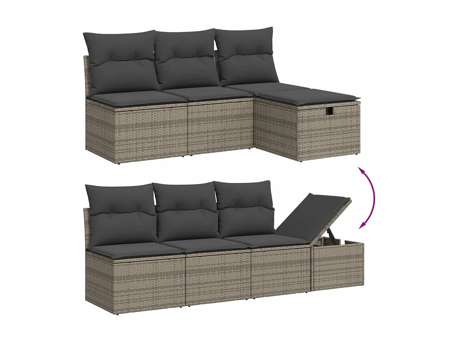 8 pcs conjunto sofás de jardim c/ almofadões vime PE cinzento