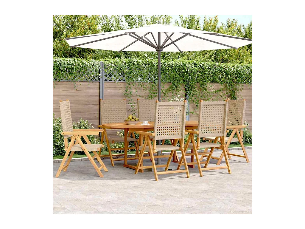 7-tlg. Garten-Essgruppe Poly Rattan und Massivholz Beige