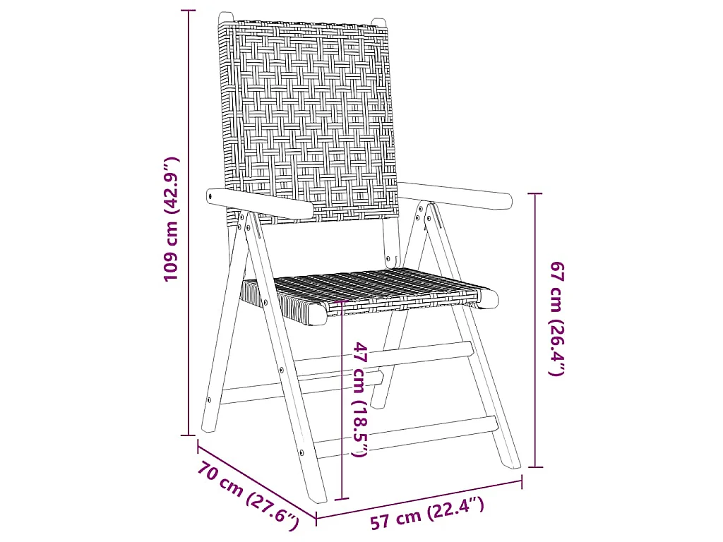 Chaises pliantes 2 pièces Beige Bois massif d'acacia et polyrotin