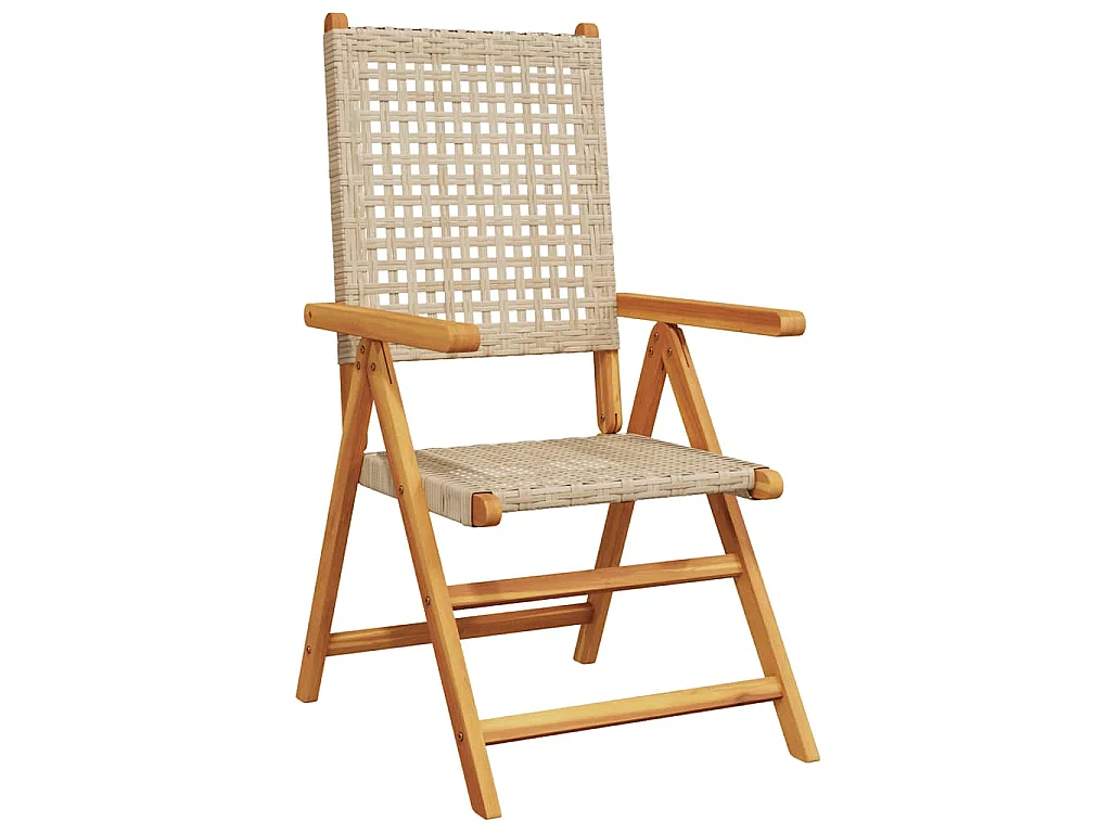 Chaises pliantes 2 pièces Beige Bois massif d'acacia et polyrotin