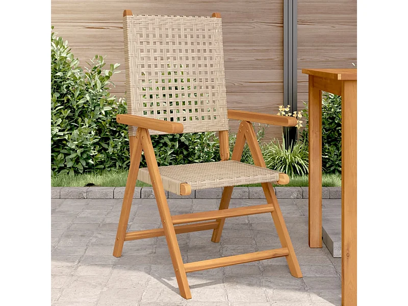 Sedie da Giardino 2 pz Beige Legno Massello Acacia e Polyrattan