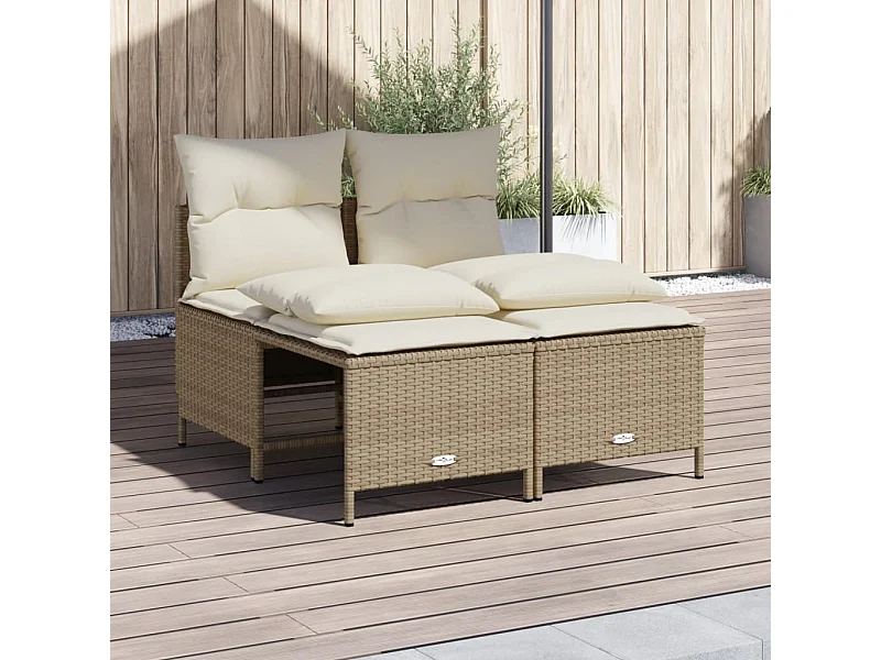 4-tlg. Garten-Sofagarnitur mit Kissen Beige Poly Rattan