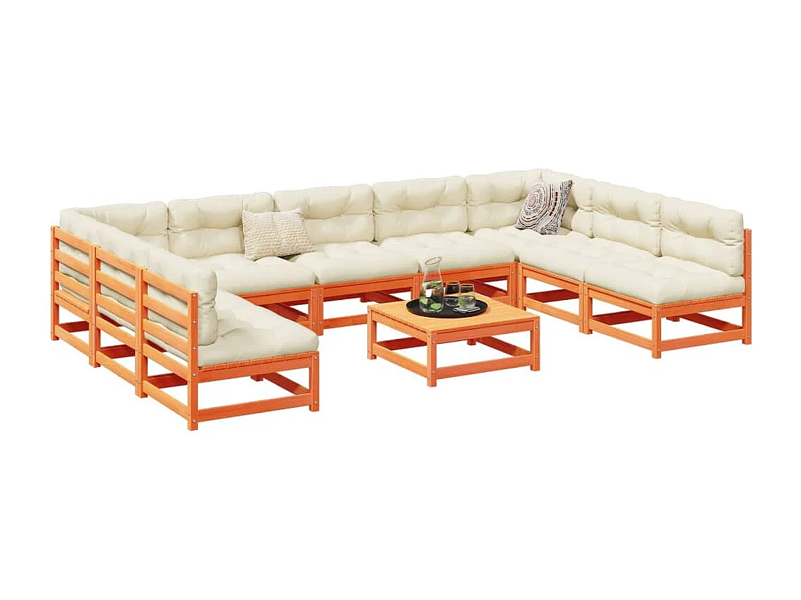 10 pcs conjunto sofás de jardim madeira de pinho castanho mel