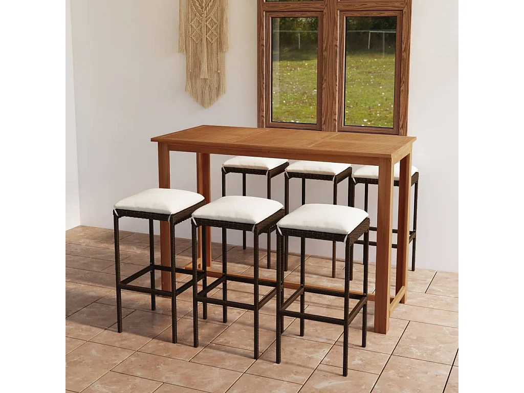 7-tlg. Gartenbar-Set mit Kissen Braun