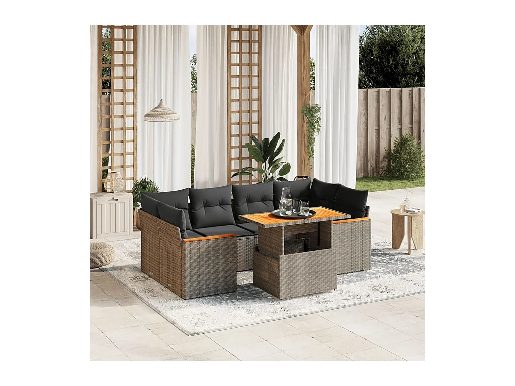 Set Divani da Giardino 7 pz con Cuscini Grigio in Polyrattan