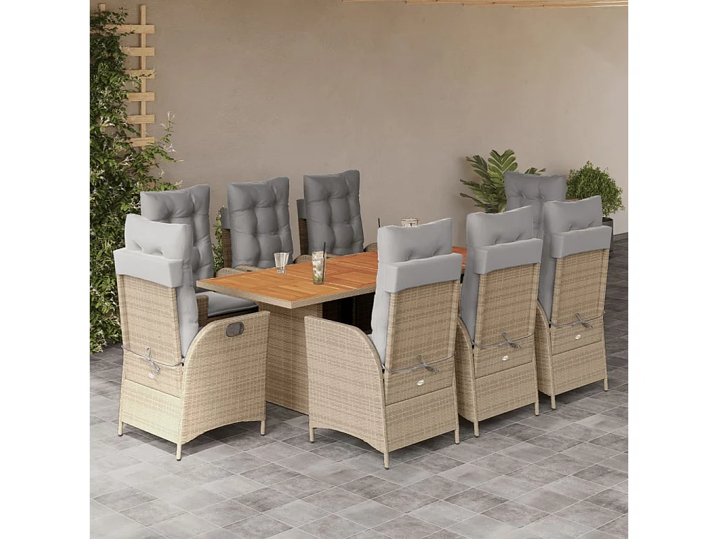 Ensemble à manger de jardin et coussins 9 pcs mélange beige