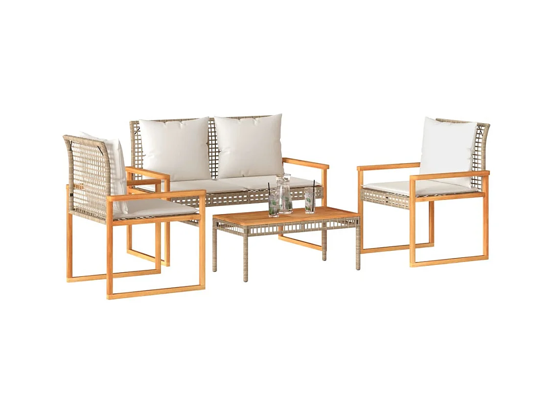 4-delige Loungeset met kussens poly rattan gemengd beige