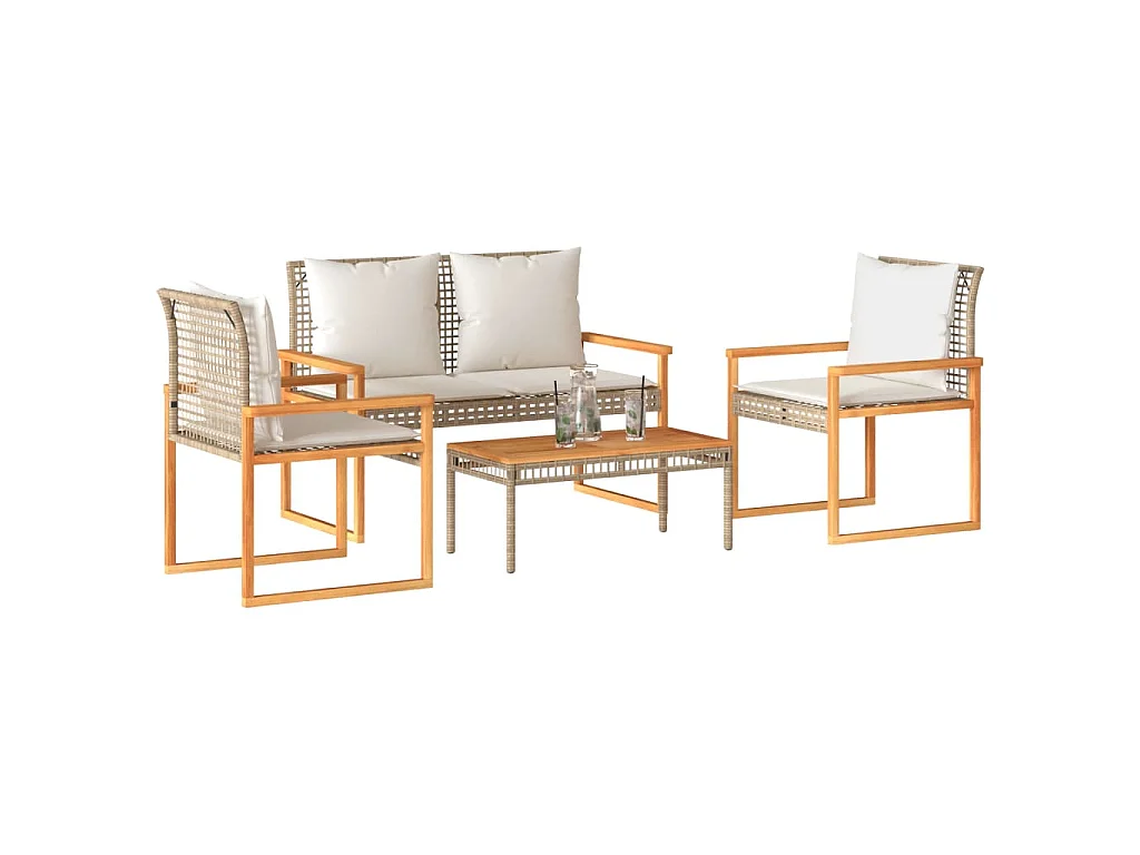 Salon de jardin avec coussins 4pcs mélange beige résine tressée