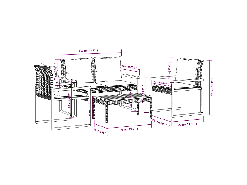 Salon de jardin avec coussins 4pcs mélange beige résine tressée