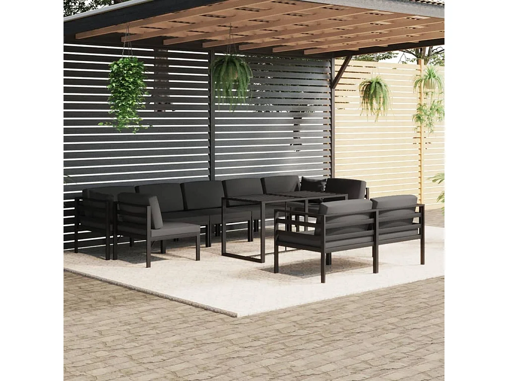 10-tlg. Garten-Lounge-Set mit Kissen Aluminium Anthrazit