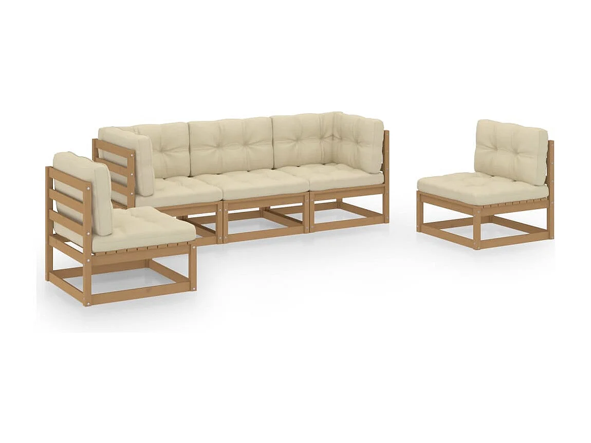 5-delige Loungeset met kussens massief grenenhout