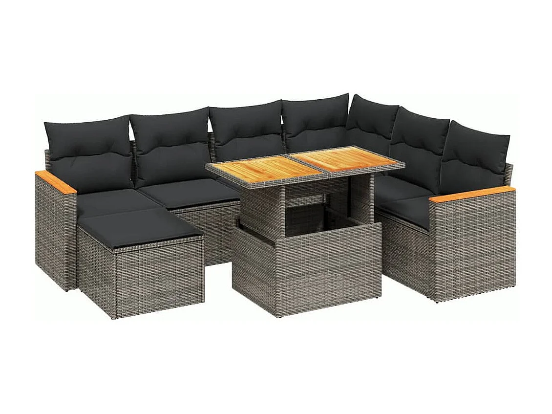 Salon de jardin 8 pcs avec coussins gris résine tressée