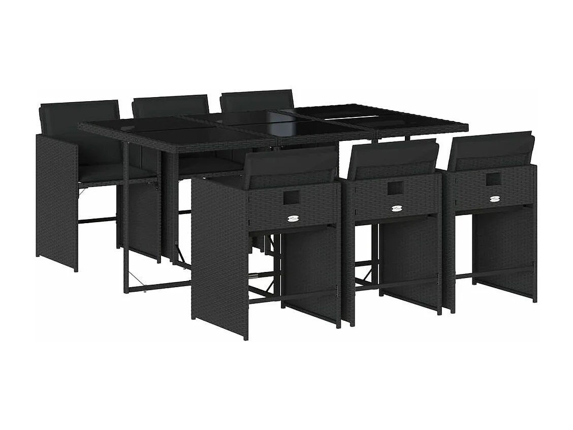 Ensemble à manger de jardin coussins 7pcs Noir Résine tressée
