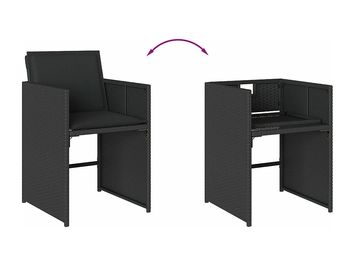 Ensemble à manger de jardin coussins 7pcs Noir Résine tressée