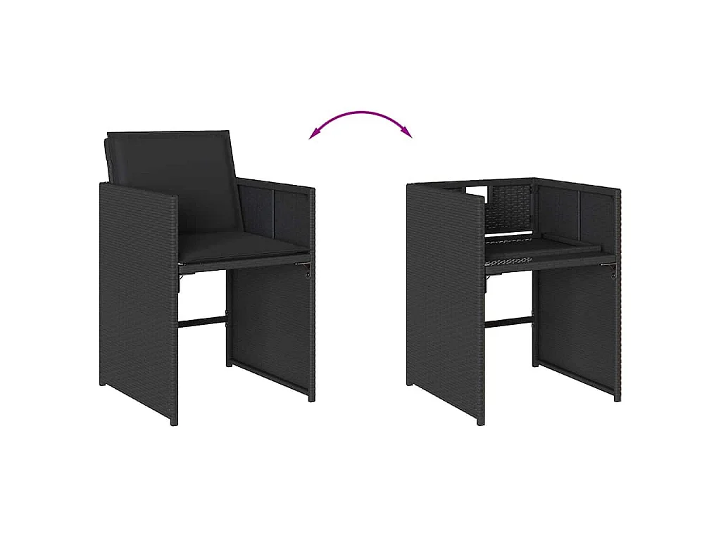 7 pcs conjunto de jantar p/ jardim c/ almofadões vime PE preto