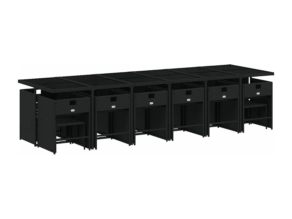 17-tlg. Garten-Essgruppe mit Kissen Schwarz Poly Rattan