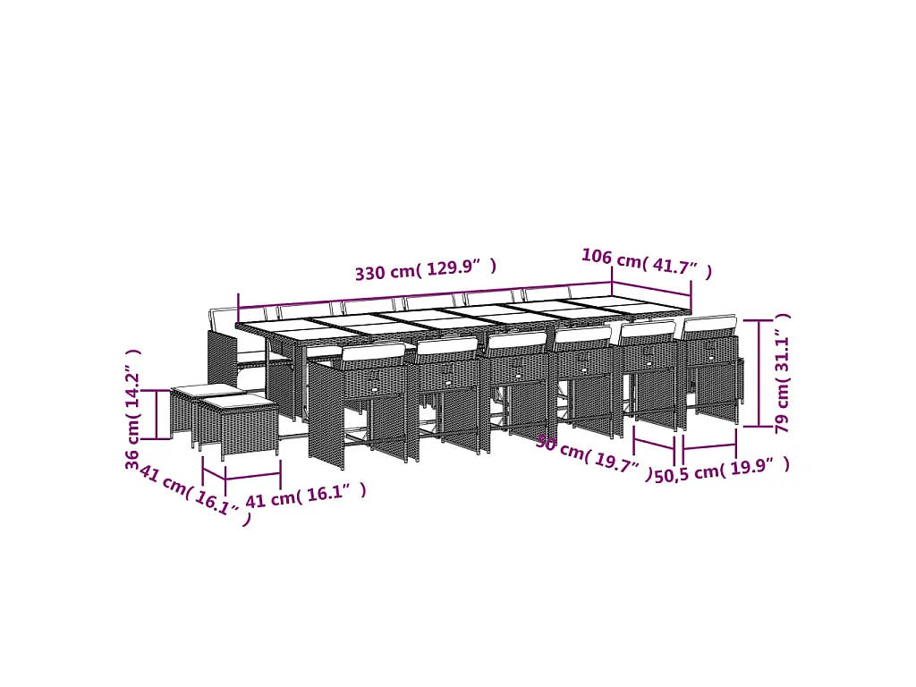 Set da Pranzo da Giardino 17 pz con Cuscini Nero in Polyrattan
