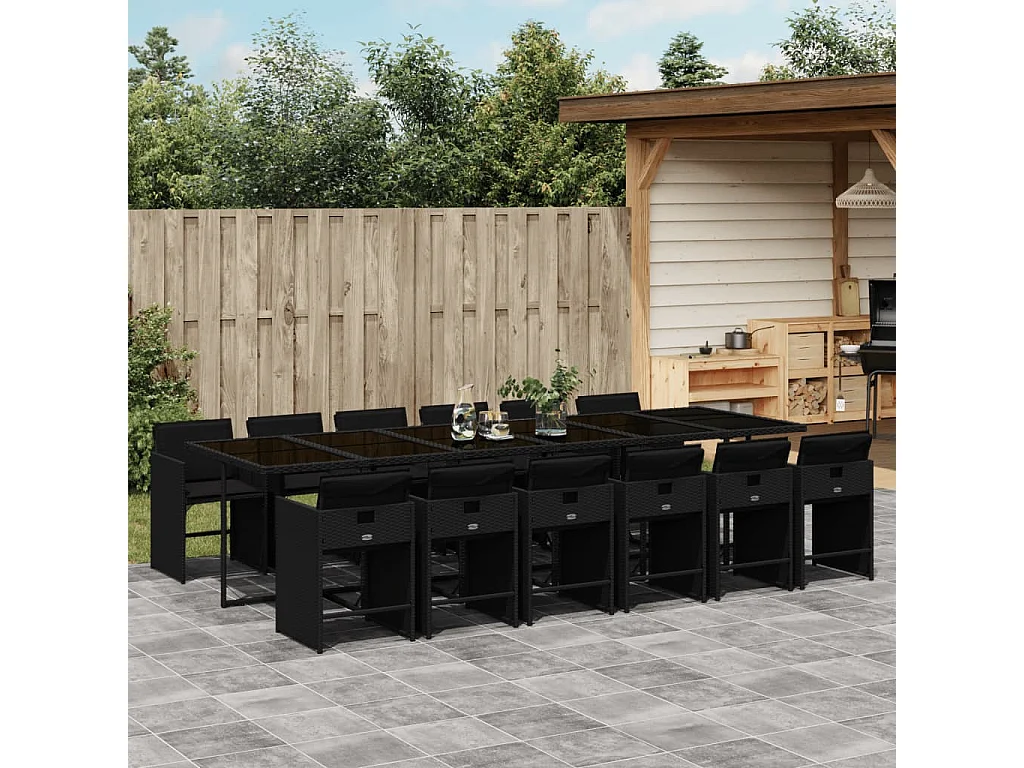 13-delige Tuinset met kussens poly rattan zwart