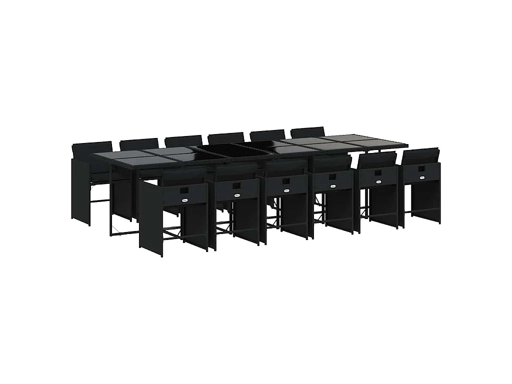 Ensemble à manger de jardin 13 pcs coussins noir résine tressée