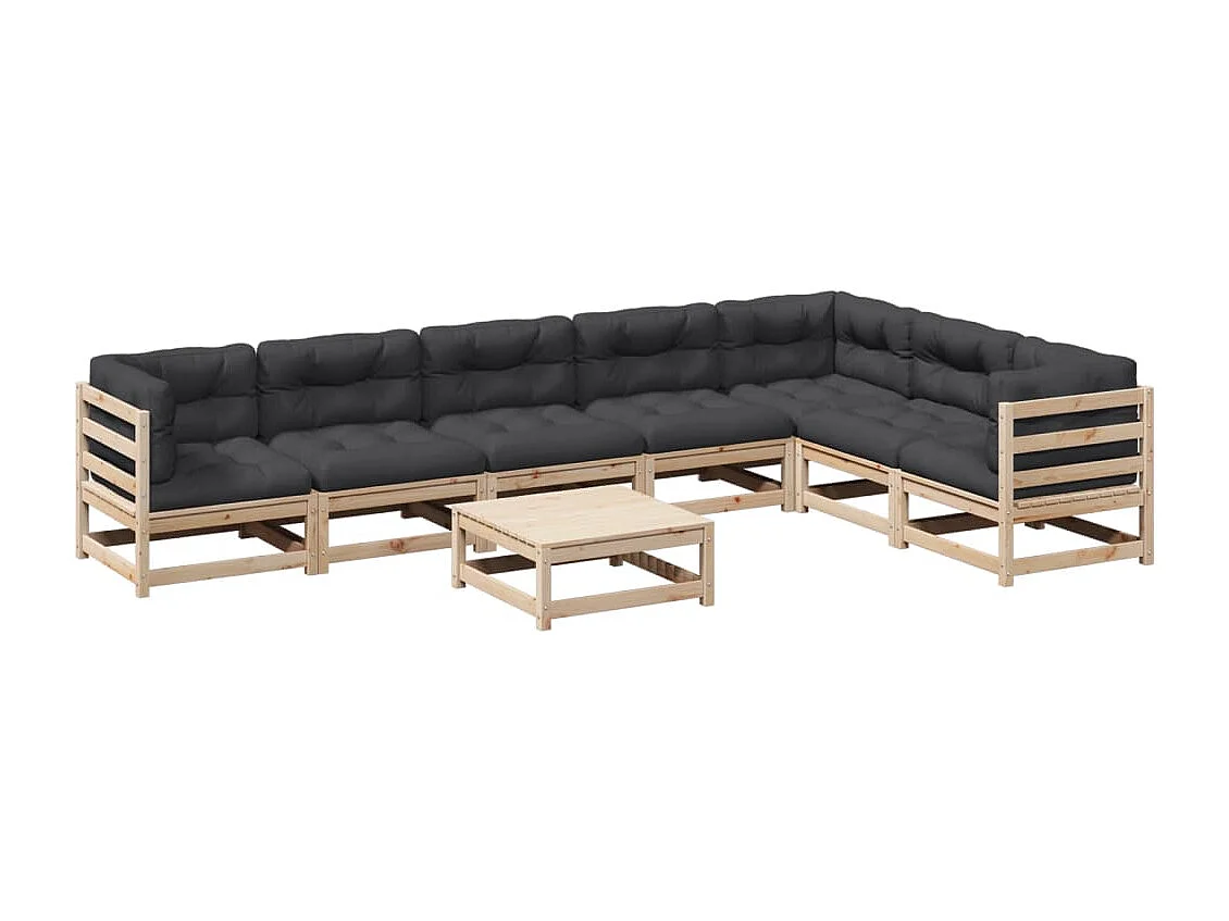 Set Divani da Giardino 8 pz con Cuscini Legno Massello di Pino