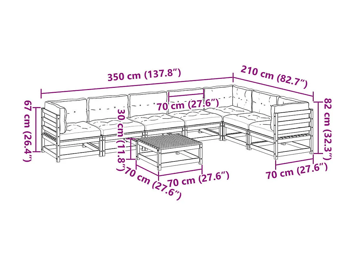 Set Divani da Giardino 8 pz con Cuscini Legno Massello di Pino