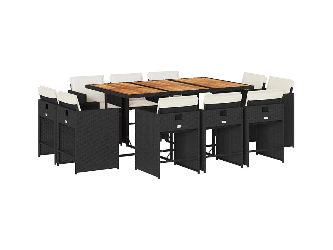 Ensemble à manger de jardin 11 pcs coussins noir résine tressée